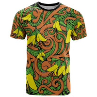 New Zealand Kowhai Flowers T Shirt Maori Koru Pattern LT03 Orange - Polynesian Pride