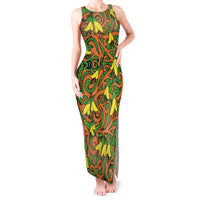 New Zealand Kowhai Flowers Tank Maxi Dress Maori Koru Pattern LT03 Women Orange - Polynesian Pride