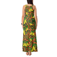 New Zealand Kowhai Flowers Tank Maxi Dress Maori Koru Pattern LT03 - Polynesian Pride