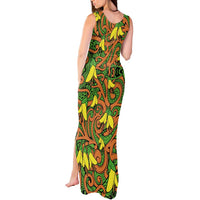 New Zealand Kowhai Flowers Tank Maxi Dress Maori Koru Pattern LT03 - Polynesian Pride