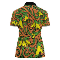 New Zealand Kowhai Flowers Women Polo Shirt Maori Koru Pattern