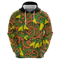 New Zealand Kowhai Flowers Zip Hoodie Maori Koru Pattern
