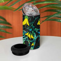 New Zealand Kowhai Flowers 4 in 1 Can Cooler Tumbler Maori Koru Pattern With Paua Shell Style