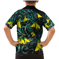New Zealand Kowhai Flowers Family Matching Mermaid Dress and Hawaiian Shirt Maori Koru Pattern With Paua Shell Style