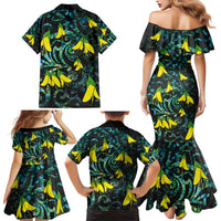 New Zealand Kowhai Flowers Family Matching Mermaid Dress and Hawaiian Shirt Maori Koru Pattern With Paua Shell Style
