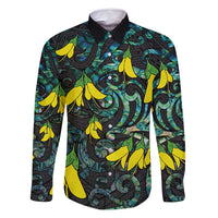 New Zealand Kowhai Flowers Family Matching Mermaid Dress and Hawaiian Shirt Maori Koru Pattern With Paua Shell Style