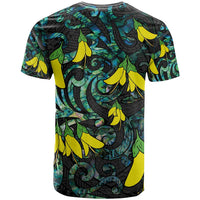 New Zealand Kowhai Flowers T Shirt Maori Koru Pattern With Paua Shell Style LT03 - Polynesian Pride