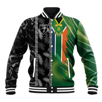 Custom Aotearoa South Africa Rugby Freedom Cup Baseball Jacket Maori Silver Fern Art and Sporty Flag SA - Polynesian Pride