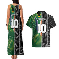 Custom Aotearoa South Africa Rugby Freedom Cup Couples Matching Tank Maxi Dress and Hawaiian Shirt Maori Silver Fern Art and Sporty Flag SA - Polynesian Pride