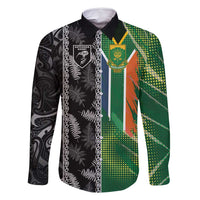 Custom Aotearoa South Africa Rugby Freedom Cup Family Matching Long Sleeve Bodycon Dress and Hawaiian Shirt Maori Silver Fern Art and Sporty Flag SA - Polynesian Pride