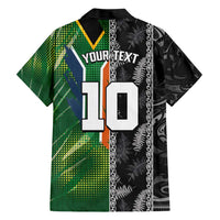 Custom Aotearoa South Africa Rugby Freedom Cup Family Matching Short Sleeve Bodycon Dress and Hawaiian Shirt Maori Silver Fern Art and Sporty Flag SA - Polynesian Pride