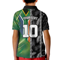 Custom Aotearoa South Africa Rugby Freedom Cup Kid Polo Shirt Maori Silver Fern Art and Sporty Flag SA - Polynesian Pride