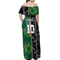 Custom Aotearoa South Africa Rugby Freedom Cup Off Shoulder Maxi Dress Maori Silver Fern Art and Sporty Flag SA - Polynesian Pride