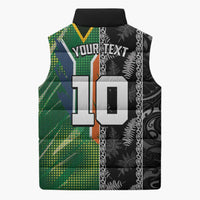 Custom Aotearoa South Africa Rugby Freedom Cup Sleeveless Puffer Jacket Maori Silver Fern Art and Sporty Flag SA - Polynesian Pride