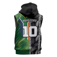 Custom Aotearoa South Africa Rugby Freedom Cup Sleeveless Zip Hoodie Maori Silver Fern Art and Sporty Flag SA - Polynesian Pride