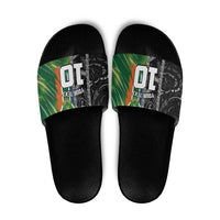 Custom Aotearoa South Africa Rugby Freedom Cup Slide Sandals Maori Silver Fern Art and Sporty Flag SA - Polynesian Pride