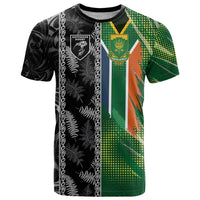 Custom Aotearoa South Africa Rugby Freedom Cup T Shirt Maori Silver Fern Art and Sporty Flag SA - Polynesian Pride