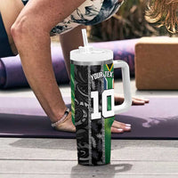 Custom Aotearoa South Africa Rugby Freedom Cup Tumbler With Handle Maori Silver Fern Art and Sporty Flag SA - Polynesian Pride