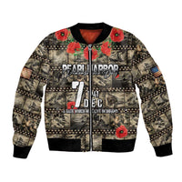 Pearl Harbor Remembrance Day Personalized Bomber Jacket Memories of December 7 with Red Poppy Lei - Polynesian Pride