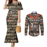 Pearl Harbor Remembrance Day Personalized Couples Matching Mermaid Dress and Long Sleeve Button Shirt Memories of December 7 with Red Poppy Lei - Polynesian Pride