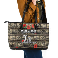 Pearl Harbor Remembrance Day Leather Tote Bag Memories of December 7 with Red Poppy Lei - Polynesian Pride