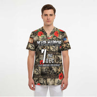 Pearl Harbor Remembrance Day Personalized Scrub Top Memories of December 7 with Red Poppy Lei - Polynesian Pride