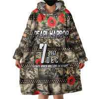 Pearl Harbor Remembrance Day Personalized Wearable Blanket Hoodie Memories of December 7 with Red Poppy Lei - Polynesian Pride