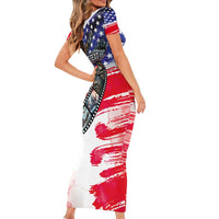 Pearl Harbor Remembrance Day Personalized Short Sleeve Bodycon Dress Lest We Forget - The Bald Eagle Remembers - Polynesian Pride