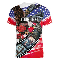 Pearl Harbor Remembrance Day Personalized Women V-Neck T-Shirt Lest We Forget - The Bald Eagle Remembers - Polynesian Pride