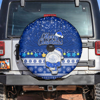 Palau Christmas Spare Tire Cover Snowman Hugs Palau Coat of Arms Maori Pattern Blue Style LT03 - Polynesian Pride