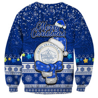 Palau Christmas Sweatshirt Snowman Hugs Palau Coat of Arms Maori Pattern Blue Style LT03 - Polynesian Pride