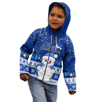 Personalised Palau Christmas Kid Hoodie Snowman Hugs Palau Coat of Arms Maori Pattern Blue Style LT03 - Polynesian Pride