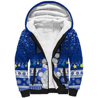 Personalised Palau Christmas Sherpa Hoodie Snowman Hugs Palau Coat of Arms Maori Pattern Blue Style LT03 Unisex Blue - Polynesian Pride