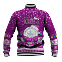 Palau Christmas Baseball Jacket Snowman Hugs Palau Coat of Arms Maori Pattern Pink Style LT03 - Polynesian Pride