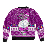 Palau Christmas Bomber Jacket Snowman Hugs Palau Coat of Arms Maori Pattern Pink Style LT03 - Polynesian Pride