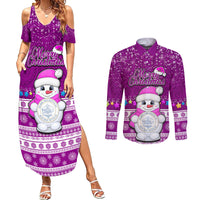 Palau Christmas Couples Matching Summer Maxi Dress and Long Sleeve Button Shirt Snowman Hugs Palau Coat of Arms Maori Pattern Pink Style LT03 Pink - Polynesian Pride