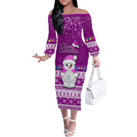 Palau Christmas Off The Shoulder Long Sleeve Dress Snowman Hugs Palau Coat of Arms Maori Pattern Pink Style LT03 Women Pink - Polynesian Pride