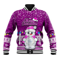 Personalised Palau Christmas Baseball Jacket Snowman Hugs Palau Coat of Arms Maori Pattern Pink Style LT03 Unisex Pink - Polynesian Pride
