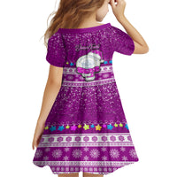 Personalised Palau Christmas Kid Short Sleeve Dress Snowman Hugs Palau Coat of Arms Maori Pattern Pink Style LT03 - Polynesian Pride