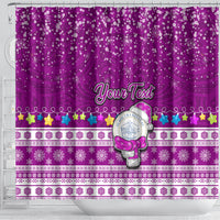 Personalised Palau Christmas Shower Curtain Snowman Hugs Palau Coat of Arms Maori Pattern Pink Style LT03 - Polynesian Pride