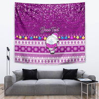 Personalised Palau Christmas Tapestry Snowman Hugs Palau Coat of Arms Maori Pattern Pink Style LT03 - Polynesian Pride
