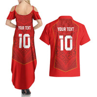 Custom Mate Ma'a Tonga Rugby Couples Matching Summer Maxi Dress and Hawaiian Shirt Ngatu Tribal Motifs Sporty Style - Polynesian Pride