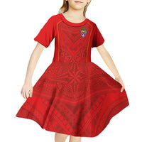 Custom Mate Ma'a Tonga Rugby Kid Short Sleeve Dress Ngatu Tribal Motifs Sporty Style - Polynesian Pride
