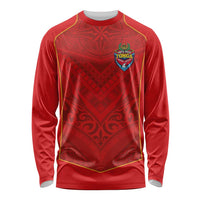 Custom Mate Ma'a Tonga Rugby Long Sleeve Shirt Ngatu Tribal Motifs Sporty Style - Polynesian Pride