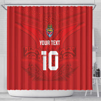 Custom Mate Ma'a Tonga Rugby Shower Curtain Ngatu Tribal Motifs Sporty Style - Polynesian Pride
