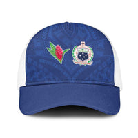 Samoa Rugby Baseball Net Cap Tatau Tribal Motifs Sporty Style LT03 One Size White Blue - Polynesian Pride