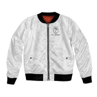 Custom Fiji Rugby Bomber Jacket Tapa Tribal Motifs Sporty Style LT03 Unisex White - Polynesian Pride