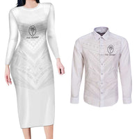 Custom Fiji Rugby Couples Matching Long Sleeve Bodycon Dress and Long Sleeve Button Shirt Tapa Tribal Motifs Sporty Style - Polynesian Pride