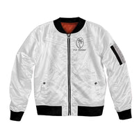 Custom Fiji Rugby Sleeve Zip Bomber Jacket Tapa Tribal Motifs Sporty Style LT03 Unisex White - Polynesian Pride