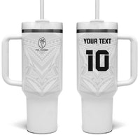 Custom Fiji Rugby Tumbler With Handle Tapa Tribal Motifs Sporty Style - Polynesian Pride